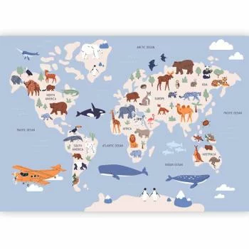 Fototapeta - Mapa świata z ilustracjami zwierząt - obrazek 2