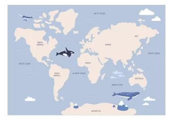 Fototapeta - Pastelowa planeta - zwierzątka i podwodne rośliny na mapie - obrazek 2