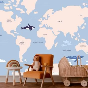 Fototapeta - Pastelowa planeta - zwierzątka i podwodne rośliny na mapie - obrazek 2
