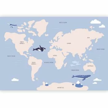 Fototapeta - Pastelowa planeta - zwierzątka i podwodne rośliny na mapie - obrazek 2