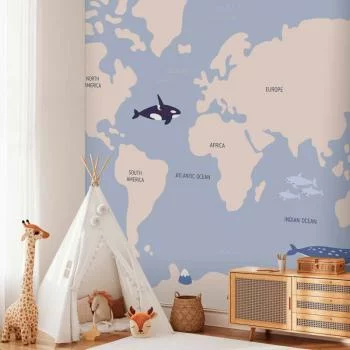 Fototapeta - Pastelowa planeta - zwierzątka i podwodne rośliny na mapie - obrazek 5