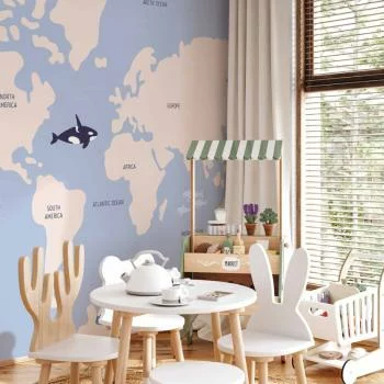 Fototapeta - Pastelowa planeta - zwierzątka i podwodne rośliny na mapie - obrazek 6