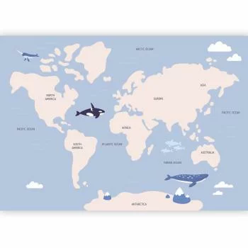 Fototapeta - Pastelowa planeta - zwierzątka i podwodne rośliny na mapie - obrazek 2