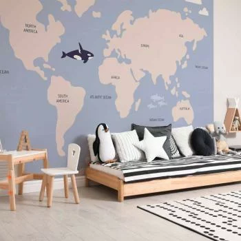 Fototapeta - Pastelowa planeta - zwierzątka i podwodne rośliny na mapie - obrazek 5