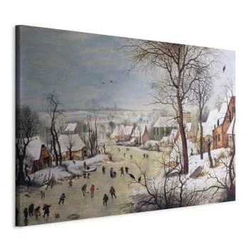 Obraz - Zimowy pejzaż z łyżwiarzami i pułapką na ptaki (Pieter Bruegel the Elder) - obrazek 2