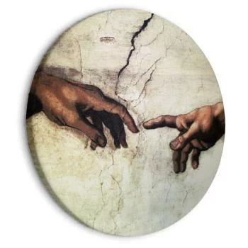 Obraz okrągły - Stworzenie Adama - dłonie z fresku autorstwa Michała Anioła