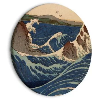Obraz okrągły - Drzeworyt japoński Utagawa Hiroshige - wielka niebieska fala