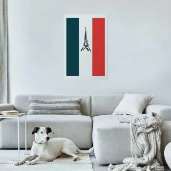 Plakat - Graficzna wieża Eiffla na tle flagi Francji - obrazek 2