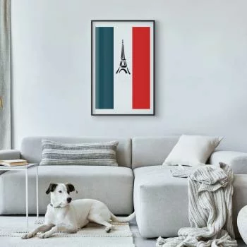 Plakat - Graficzna wieża Eiffla na tle flagi Francji - obrazek 2
