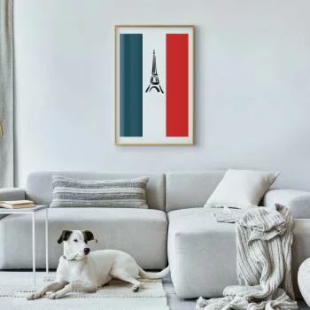 Plakat - Graficzna wieża Eiffla na tle flagi Francji - obrazek 2