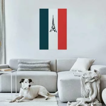 Plakat - Graficzna wieża Eiffla na tle flagi Francji - obrazek 2