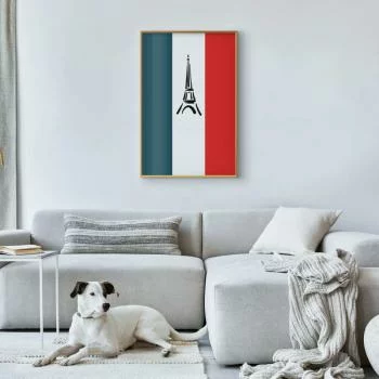 Plakat - Graficzna wieża Eiffla na tle flagi Francji - obrazek 2