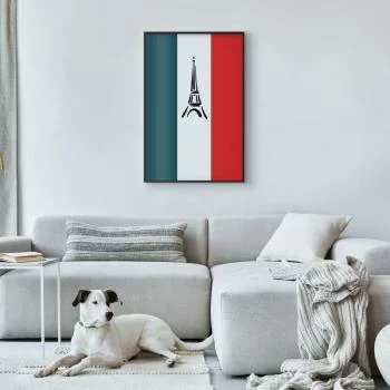 Plakat - Graficzna wieża Eiffla na tle flagi Francji - obrazek 2