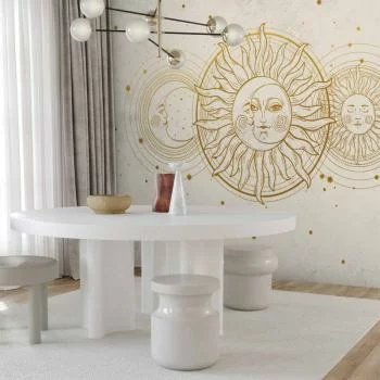 Fototapeta - Złote Słońce i Księżyc - artystyczna ilustracja w stylu retro - obrazek 6