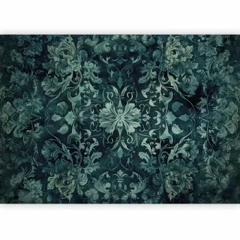 Fototapeta - Wzór orientalny dywanowy: szmaragdowe ornamenty i przetarte wzory / Ornamenty dywanowe w szmaragdowych odcieniach - obrazek 2