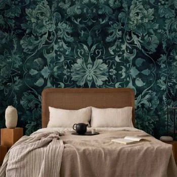 Fototapeta - Wzór orientalny dywanowy: szmaragdowe ornamenty i przetarte wzory - obrazek 5