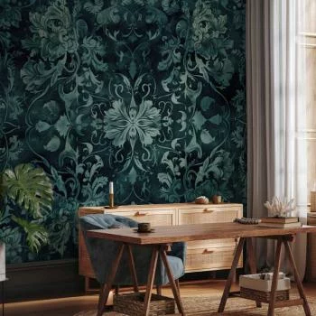 Fototapeta - Wzór orientalny dywanowy: szmaragdowe ornamenty i przetarte wzory - obrazek 6