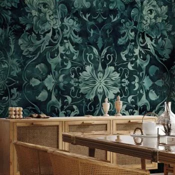 Fototapeta - Wzór orientalny dywanowy: szmaragdowe ornamenty i przetarte wzory - obrazek 5