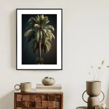 Plakat w ramie - samotna palma na ciemnym tle