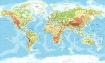 Fototapeta - fizyczna mapa świata - w języku angielskim - obrazek 2