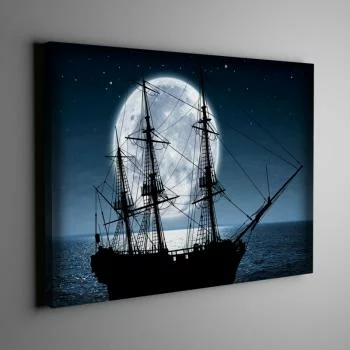 Obraz LED 45x30cm - statek i księżyc