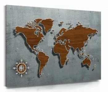 Obraz na płótnie - mapa świata w brązie