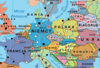 Fototapeta mapa świata po polsku (państwa, stolice)