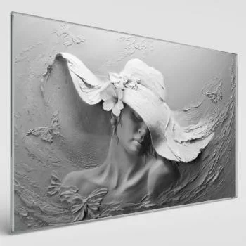 Obraz na szkle - dama w jasnym kapeluszu z kwiatem