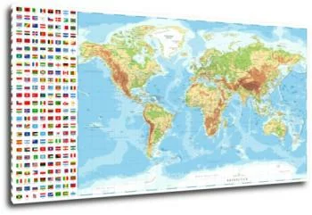 Obraz - fizyczna mapa świata z flagami - obrazek 2