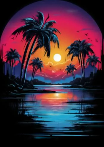 Plakat w ramie - zachód słońca i palmy - obrazek 2