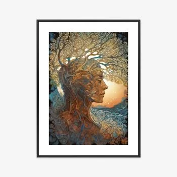 Plakat w ramie - głowa człowieka i artystyczne drzewo - obrazek 3
