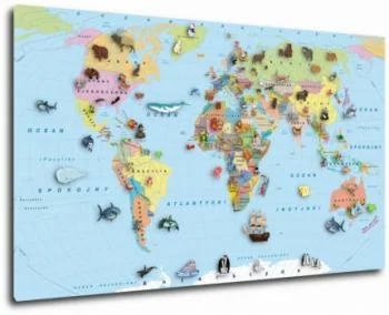 Obraz dla dzieci - mapa świata ze zwierzętami pl - obrazek 2