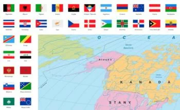 Obraz - mapa świata po polsku z flagami - obrazek 3