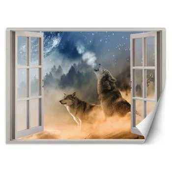 Fototapeta, Okno - wyjące wilki - obrazek 2