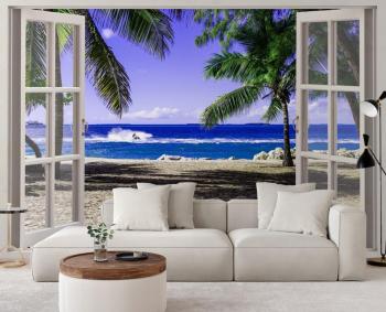 Fototapeta, Okno z widokiem na tropikalną plażę
