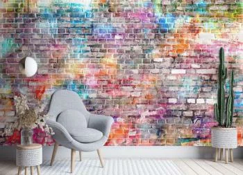 Fototapeta, Ściana z kolorowej cegły