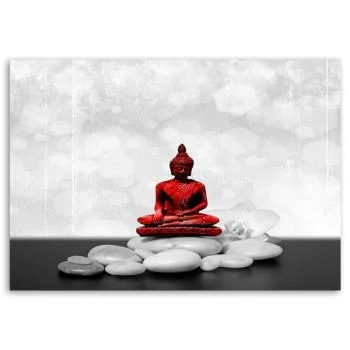 Obraz na płótnie, Czerwony Budda na kamieniach - obrazek 3