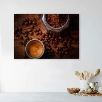 Obraz na płótnie, Kubek kawy i ziarna