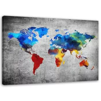 Obraz na płótnie, Malowana mapa świata na betonie - obrazek 2