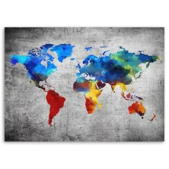 Obraz na płótnie, Malowana mapa świata na betonie - obrazek 3