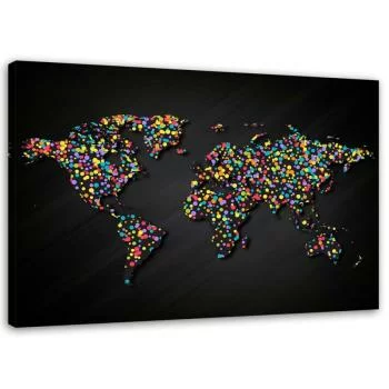 Obraz na płótnie, Mapa świata z kolorowymi kropkami - obrazek 2