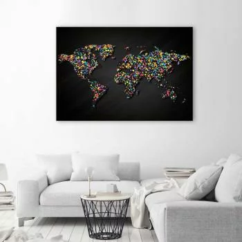 Obraz na płótnie, Mapa świata z kolorowymi kropkami