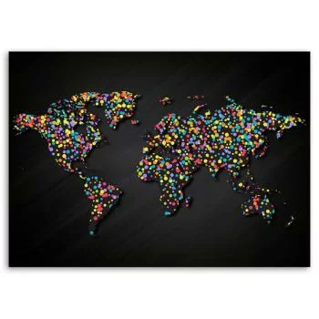 Obraz na płótnie, Mapa świata z kolorowymi kropkami - obrazek 3