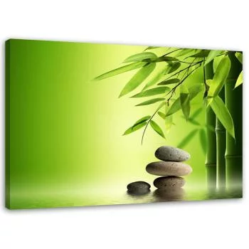 Obraz na płótnie, Kamienie zen i bambus na zielonym tle - obrazek 2