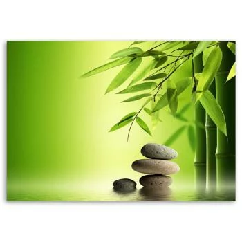 Obraz na płótnie, Kamienie zen i bambus na zielonym tle - obrazek 3