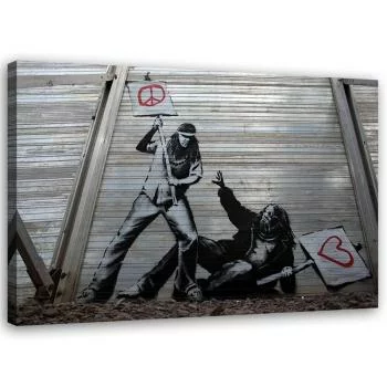 Obraz na płótnie, Walka pokoju z miłością mural Banksy - obrazek 2