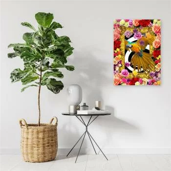 Obraz na płótnie, Papuga i kolorowe róże