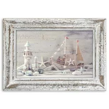 Obraz na płótnie, Pamiątki znad morza w drewnianej ramie shabby chic - obrazek 3