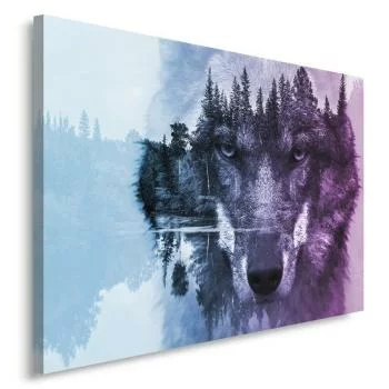 Obraz na płótnie, Wilk na tle lasu - fioletowy nowoczesny - obrazek 2