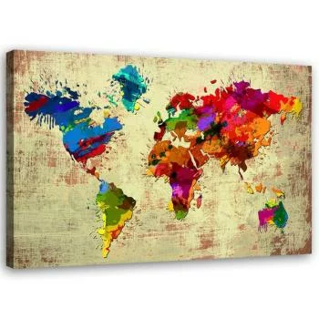 Obraz na płótnie, Mapa świata w kolorze - obrazek 2